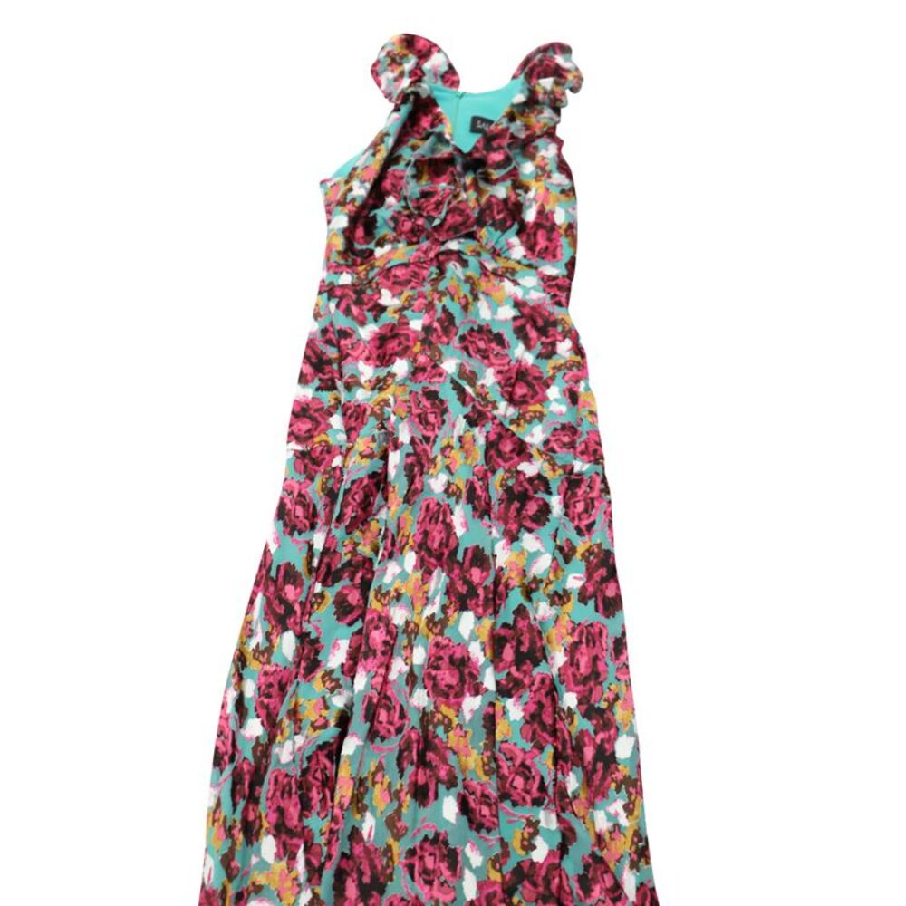 Saloni Floral Ruffle Midi Dress in Multicolor Rayon